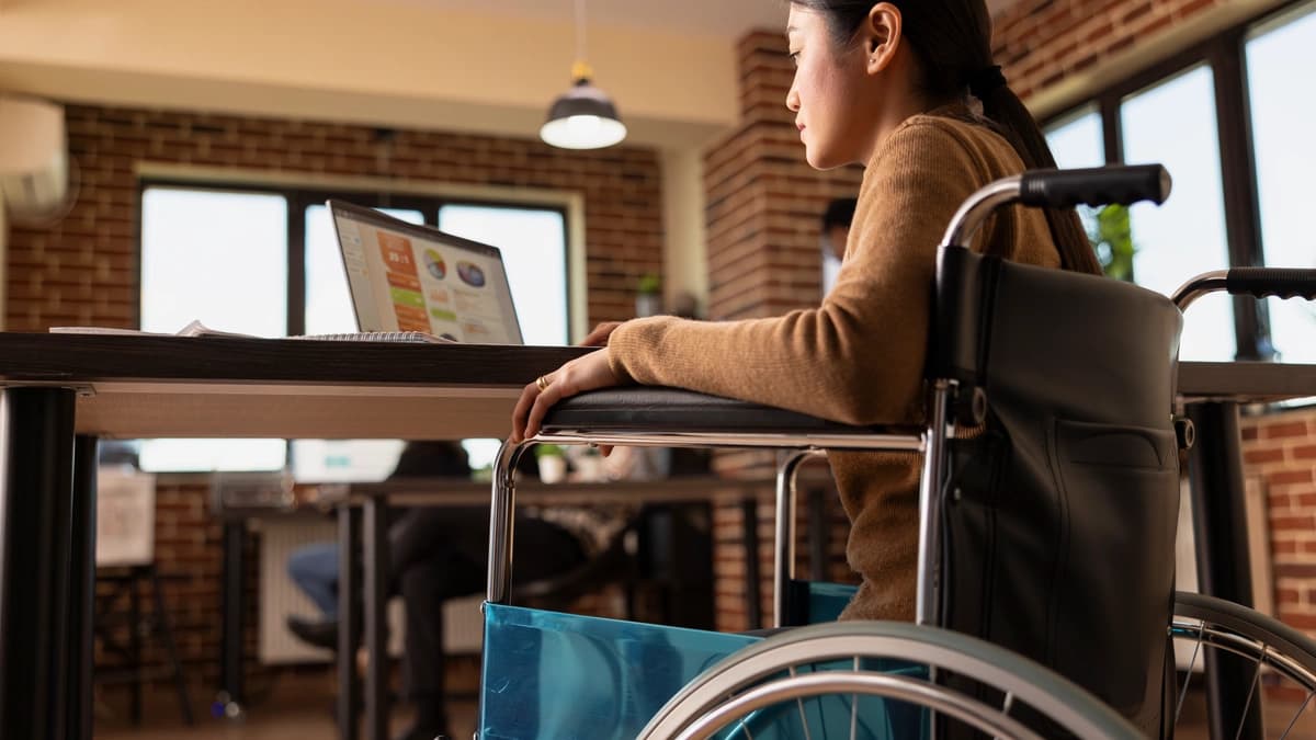 Osoba korzystająca z laptopa z pomocniczym urządzeniem do czytania ekranu