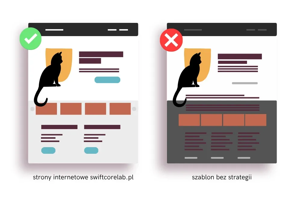 Porównanie dwóch wersji strony internetowej — chaotycznej i przemyślanej pod kątem UX